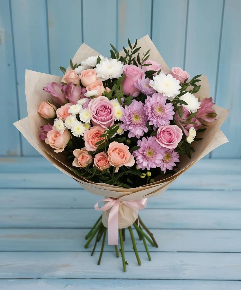 Букет цветов из: Хризантемы, Розы и Альстромерии в Туапсе