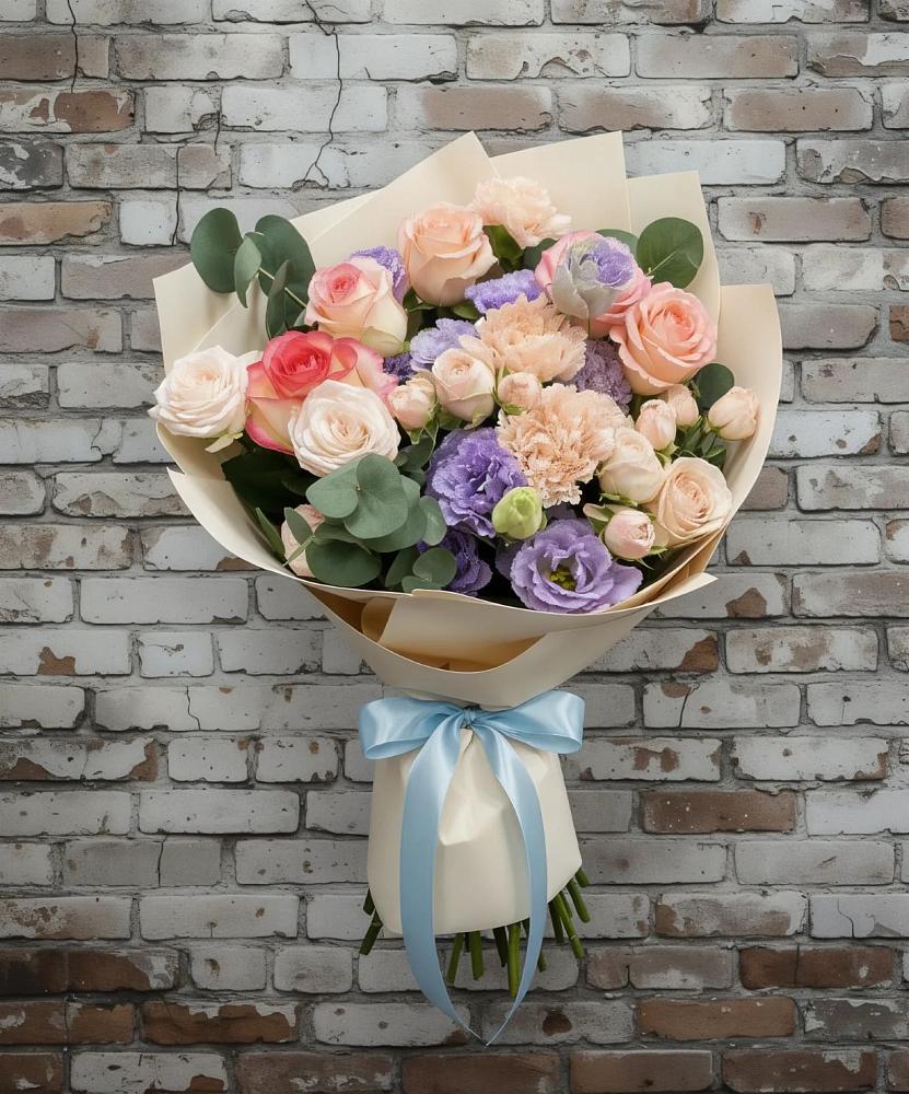 Букет цветов из: Розы, Лизиантусы и Гвоздики в Туапсе